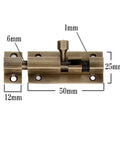 Premium 2 Inch Pure Copper Door Bolt Antique Bronze Barrel Slide Lock with detailed measurements for secure bathroom access.
