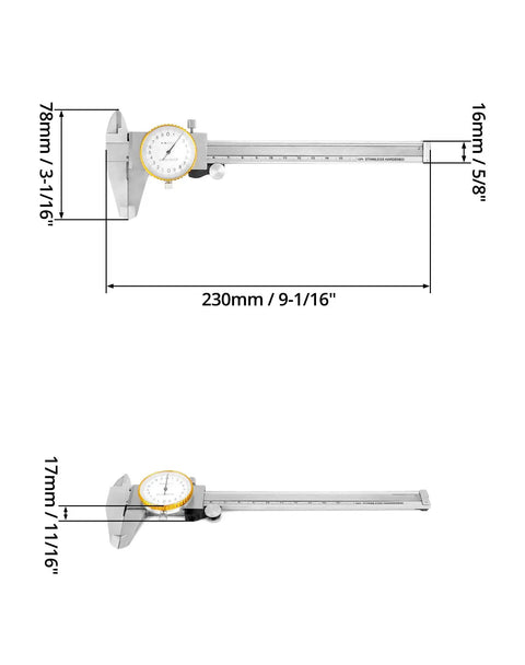 Dial Calipers 0-15 Cm with 0.02 mm Graduation, Stainless Steel Shockproof Vernier Caliper, Anti Glare Dial, side view