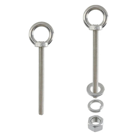 Beefed Up Heavy Duty M12 Threaded Eye Bolts Kit 5 Pcs 304 Stainless Steel with nuts, washers for lifting, hanging