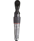 Heavy Duty Three Eighth Inch Air Ratchet Wrench With 54 Ft-Lbs Max Torque Variable Speed Lever Throttle 360 Degree Exhaust shown vertically