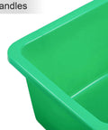 Close-up of a green plastic cubby bin handle from the 84 Pack Plastic Cubby Bins For Classroom Storage Rainbow Organizer.