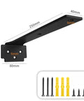 Heavy Duty Iron Two Shelf Brackets Black Coated Metal Wall Supports For Floating Shelves with screws and wall anchors, dimensions shown
