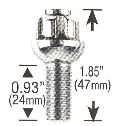 12x1.75 Ball Seat Tuner Lug Bolts With Wheel Security Locks Chrome Heat Treated 24mm Shank 17mm Hex 4 Pack