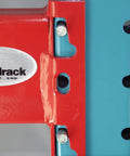 Industrial Pallet Rack Clips Box Of 10 Heavy Duty Steel Shelving Hardware To Secure Warehouse Inventory close-up of red and blue steel components