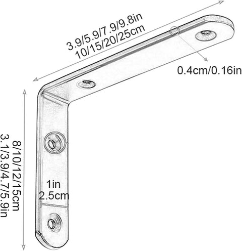 Heavy Duty Metal Corner Brackets Built Different Right Angle Floating Shelf Braces 25x15cm steel mount with measurements.