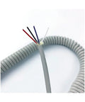 Slick 4-Core Coiled Power Cord With Rad Spiral Design Offering Seamless Electrical Connections And No Tangles Featuring Durable Polyurethane Jacket close-up of exposed wires.