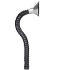 Heavy Duty Flexible Fume Extraction Duct Featuring A Swivel Hood And Quick Release Clamps For Knockout Shop Dust Control And Welding Ventilation Setup, black flexible hose with metal hood.
