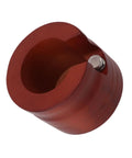 Red Solid Wood Espresso Portafilter Holder And Tamping Station precision slot, top view of holder for 58mm filters.