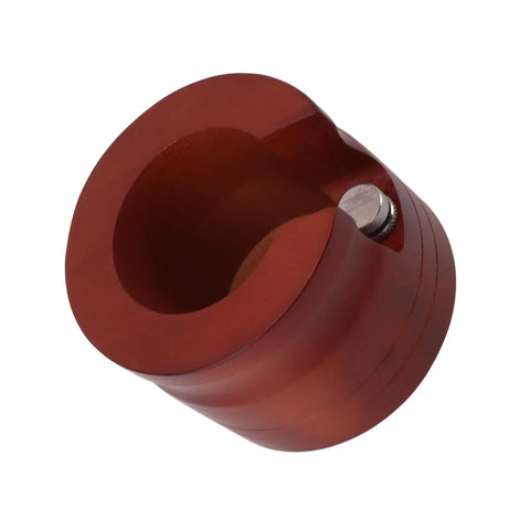 Red Solid Wood Espresso Portafilter Holder And Tamping Station precision slot, top view of holder for 58mm filters.