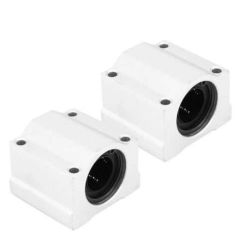 SC20UU 20MM Aluminum Linear Motion Ball Bearing Slide Block showing white exterior and black seal for CNC rigs.
