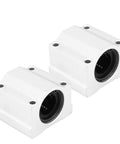 SC20UU Linear Guided Rail Ball Bearing Slide Block Bushing in white aluminum with black seals for CNC machinery, 54x50x40 mm.