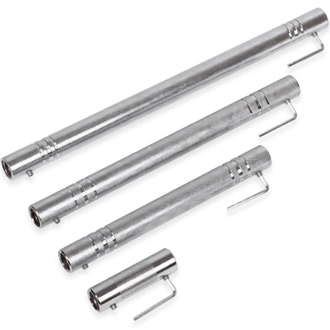 Sturdy Steel Dumbbell To Barbell Connector Bar with Ultra Precision Thread Design for home gym, shown in various lengths.
