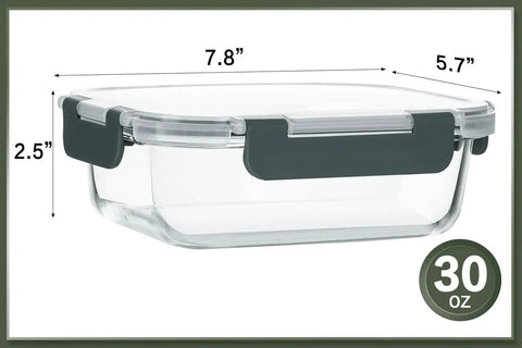 Glass Meal Prep Containers 10 Pack 30 Oz With Lids Airtight Food Storage For Grab And Go Lunches And Leftovers Microwave Safe Freezer Safe And Dishwasher Safe Gray glass container dimensions