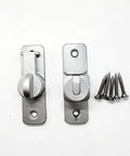 Heavy Duty Silver Door Latch With Hook And Eye Turn Button Cabinet Lock For RV Gates And Kitchen Cupboards featuring two silver components and screws.