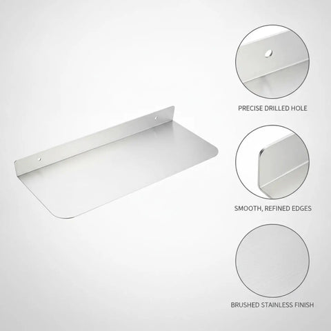 Sturdy L Shaped Stainless Steel Shelf Bracket For Kitchen And Bathroom Storage Built To Last Floating Shelf Support, showing precise drilled holes, smooth edges, and brushed finish.