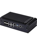 Mini Pc Tower Powered By The Atom C3958 Processor With Sixteen Gb Ram Featuring Four Ten Gigabit Sfp Plus Fiber Links Alongside Five Two Point Five Gbe Ethernet Ports rear angle showing ports and cooling design.