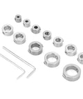 Stainless Steel Drill Depth Stop Collar Set For High Carbon Steel Drills, 12 piece with Allen wrenches visible, lightweight limit rings.