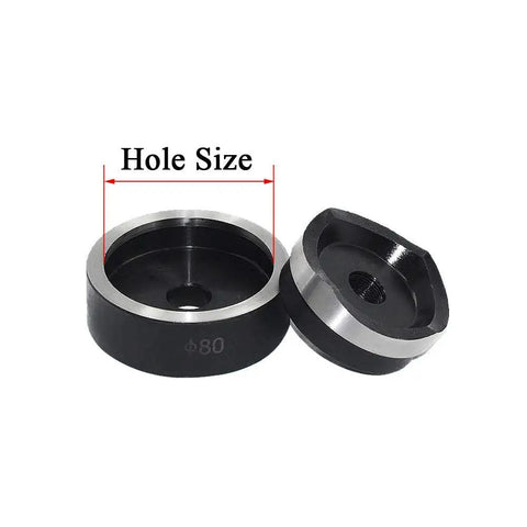 Dies for Hydraulic Knockout Punch Driver Kit With Hole Dies Half Inch To Four Inch Range, Hole Sizes From 16mm To 114mm, heavy duty use.