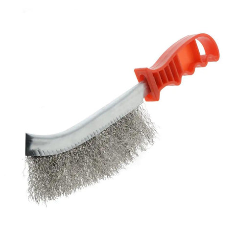 2 Pack Stainless Steel Wire Brushes For Automotive Cleaning And Rust Removal with red plastic handle for tight spaces