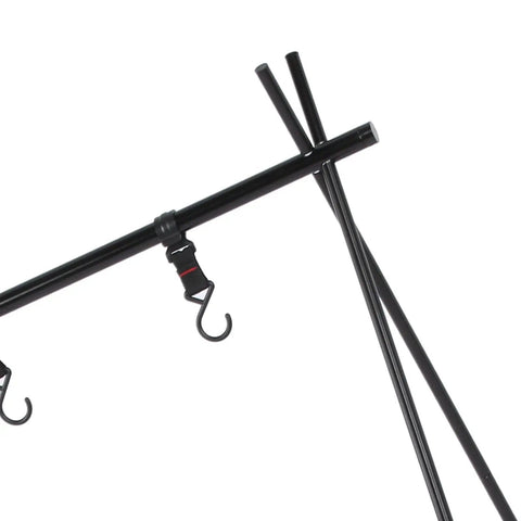 Close-up of hook on Ultra Portable Triangular Outdoor Storage Rack For Camping And Picnics, Lightweight Cookware Hanger with easy setup.
