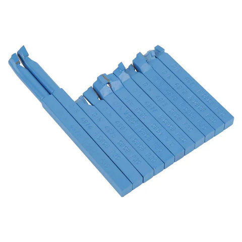 Carbide Lathe Tool Kit 11 Piece With 8x8mm Square Shank For Turning Grooving And Metal Cutting In Workshop Machining Ideal For Pros Durable Carbon Steel And Cemented Carbide Bits For Long Lasting Precision In Heavy Duty Lathe Work, blue 11-piece lathe tool set