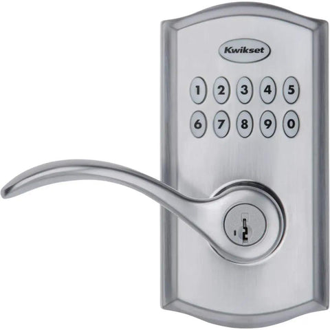 SmartCode 955 Pembroke 10 Button Keypad Electronic Lever Lock in satin chrome, keyless entry, 3 year battery, busy doors