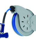 Built Tough Commercial Hose Reel With Badass Front Trigger Sprayer And 35 Foot Epoxy Coated Steel Hose close-up view of the reel system.