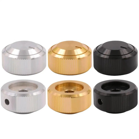 3 Pack Solid Aluminum Volume Control Knobs CNC Machined For Stereo Amps And Home Audio Rigs 30X16mm in silver, gold, black.