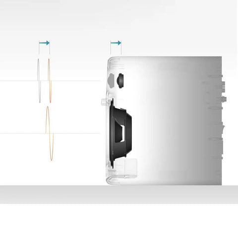 Side view of DM-50D Active 5-Inch Desktop Monitor Speaker Built For Home Studio And Club DJ Sets with sound dispersion diagram.
