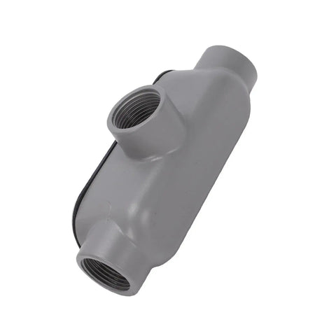 Built Tough T Type Conduit Body 3/4 Inch Electrical Metal Tubing Adapter featuring slick threading in gray aluminum.