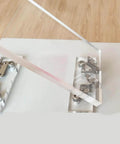 Torque Shaft Hinge With Adjustable Damping 2.0 N.M Small Metal Damper for folding tables, showing hinge installation on clear panel.