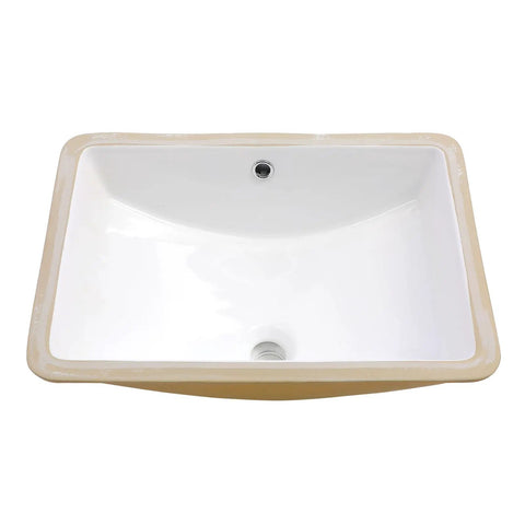 Undermount 21x14 Inch White Ceramic Bathroom Sink, Rectangular Vanity Lavatory Basin with Overflow, Top View