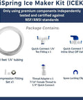 iSpring ICEK fridge water line kit: 20 ft 1/4 in tubing, quick-connect tee and inline shut-off valve