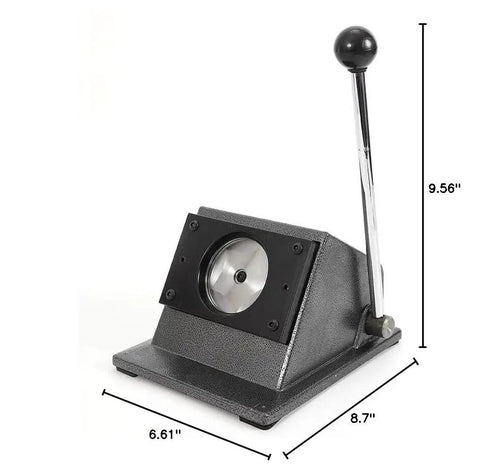 Multi Sheet Circle Punch Die Cutter 58mm And 70mm for badge making, featuring long-arm handle and hardened steel die cast base.