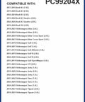 Compatibility list for Cabin Air Filter PC99204X with Volkswagen and Audi models, including Tiguan, Jetta, Taos, Q3, GTI, Atlas Cross Sport.