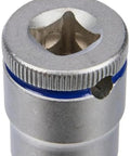 Close-up of Zyklop Three Eighths Inch Socket With Hex Head 16mm, 29mm Length, chrome plated finish, and knurled end visible.