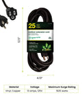 Contractor Grade 16 Slash 3 25 Foot Outdoor Extension Cord Black For Power Tools And Outdoor Equipment Moisture Resistant