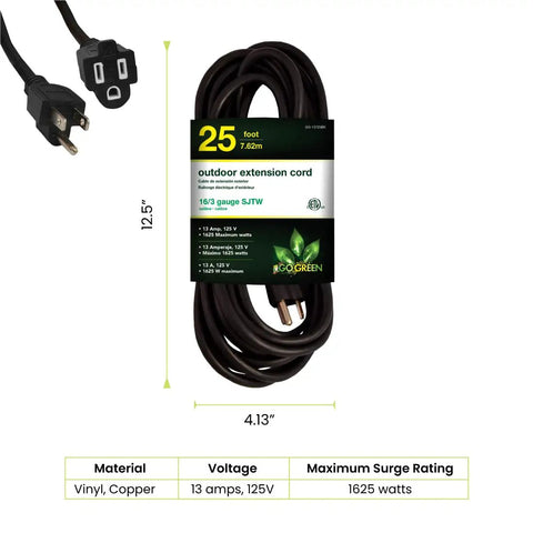 Contractor Grade 16 Slash 3 25 Foot Outdoor Extension Cord Black For Power Tools And Outdoor Equipment Moisture Resistant