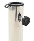 Close-up of adapter with locking bolt on Beefy 25Kg Granite Parasol Base With Locking Bolts And Adapter Heavy Duty Umbrella Stand For Windy Conditions Stable Patio Support That Keeps Your Umbrella Upright Secure And Ready For Outdoor Fun.