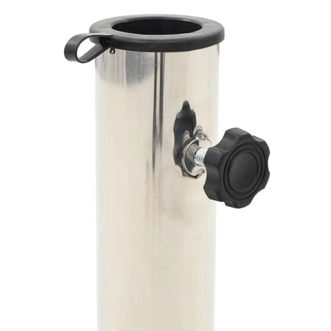 Close-up of adapter with locking bolt on Beefy 25Kg Granite Parasol Base With Locking Bolts And Adapter Heavy Duty Umbrella Stand For Windy Conditions Stable Patio Support That Keeps Your Umbrella Upright Secure And Ready For Outdoor Fun.