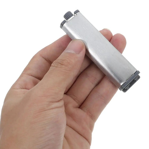 Hand holding Six Piece Push To Open Cabinet Latches with Self Closing Steel ABS Shell Hinges for quiet clean look