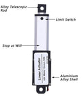 Compact 12V Mini Electric Linear Actuator with 30mm Stroke and 50N Lift featuring limit switch and aluminum alloy shell for automation projects.