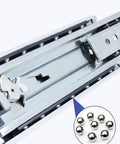Heavy Duty Soft Close Drawer Slides With Secure Lock Ball Bearing Telescoping Runners for Cabinets, showing solid steel ball mechanism.