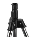 Close-up of stainless steel tripod sprinkler stand with adjustable height from 57.5 to 90 cm, G1/2 thread base, outdoor use.