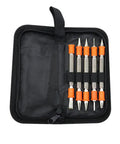 Dual Head Nail Setter And Door Hinge Pin Remover Tool Set Five Piece Kit with orange anti-slip handles in black case