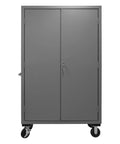 Rock Solid Locking Mobile Storage Cabinet With Four Adjustable Shelves And Flush Steel Doors 48 Inches Wide gray cabinet with flush doors.