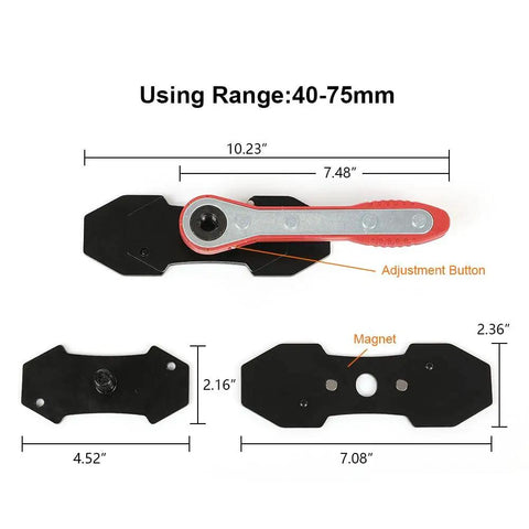 4 In 1 Universal Disc Brake Caliper Tool with 360 Degree Piston Spreaders, Two Groups Steel Plates shown with dimensions