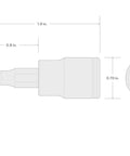 Diagram of Three Eighth Inch Drive T40 Torx Bit Socket, S2 Steel, showing dimensions 1.9 x 0.8 x 0.25 inches for high torque grip.