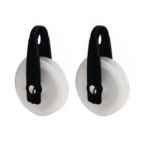 Two Pack Nylon Clothesline Pulleys For Outdoor Rope Drying System Smooth Tangle Free Pulley Kit With Durable Nylon And Metal Rollers Easy To Install Perfect For Indoor And Outdoor Clotheslines black and white
