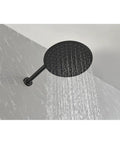 Shower System, 10" Rain Head, Handheld, Matte Black, Wall-Mounted overhead view of rainfall shower head with water flow.